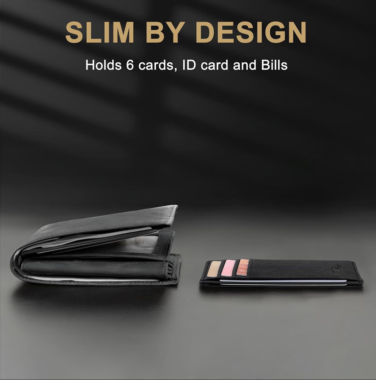 Travelambo Slim Wallet Front Pocket Minimalist Leather RFID Blocking Medium Size