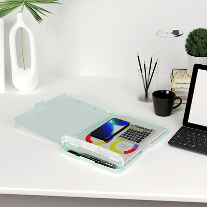 Piasoenc Clipboard with Storage, 8.5 x 11 Organization Box with Pen Holder and A4 Legal Paper Folder, Folio & Side-Opening, Low Profile Clip,for Nurses,Teachers, Size 14 x 9.6 x 1.2 in, Black