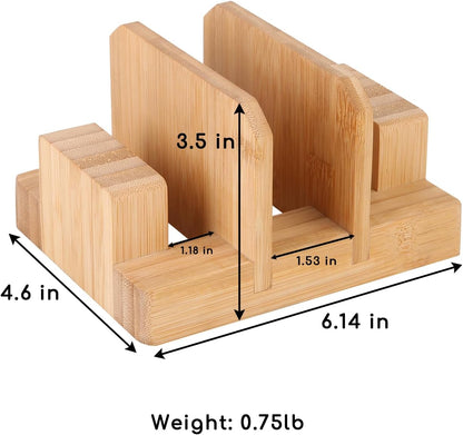 Donxote Bamboo Cutting Board Organizer Rack - Pot Lid, Baking Pan, Bakeware & Knife Holder, Cabinet and Countertop Storage Stand for Kitchen, Dish, Plate, and Cookbook