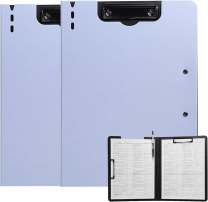 FRETONBA Clipboard Folder, A4 Foldable Clipboard with Horizontal and Vertical Double Metal Clips, 360 Degree Foldable Binder Clipboards with Pen Holder, File Cover Work Folder Clipboards, Blue