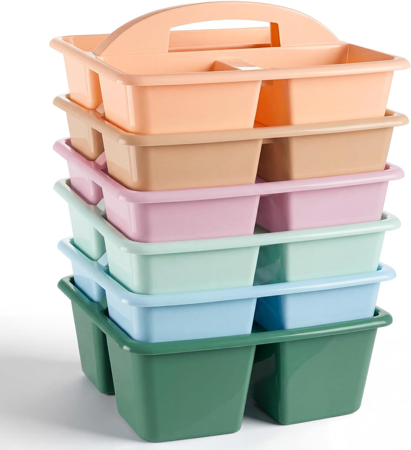 Kathfly 4 Pack Caddy Organizer with Handle, Stackable Organization Storage, Small Plastic Basket Classroom Caddy for Table Desk Office Pencil Kids Room Craft Art Teacher School Supplies (Blue Orange)