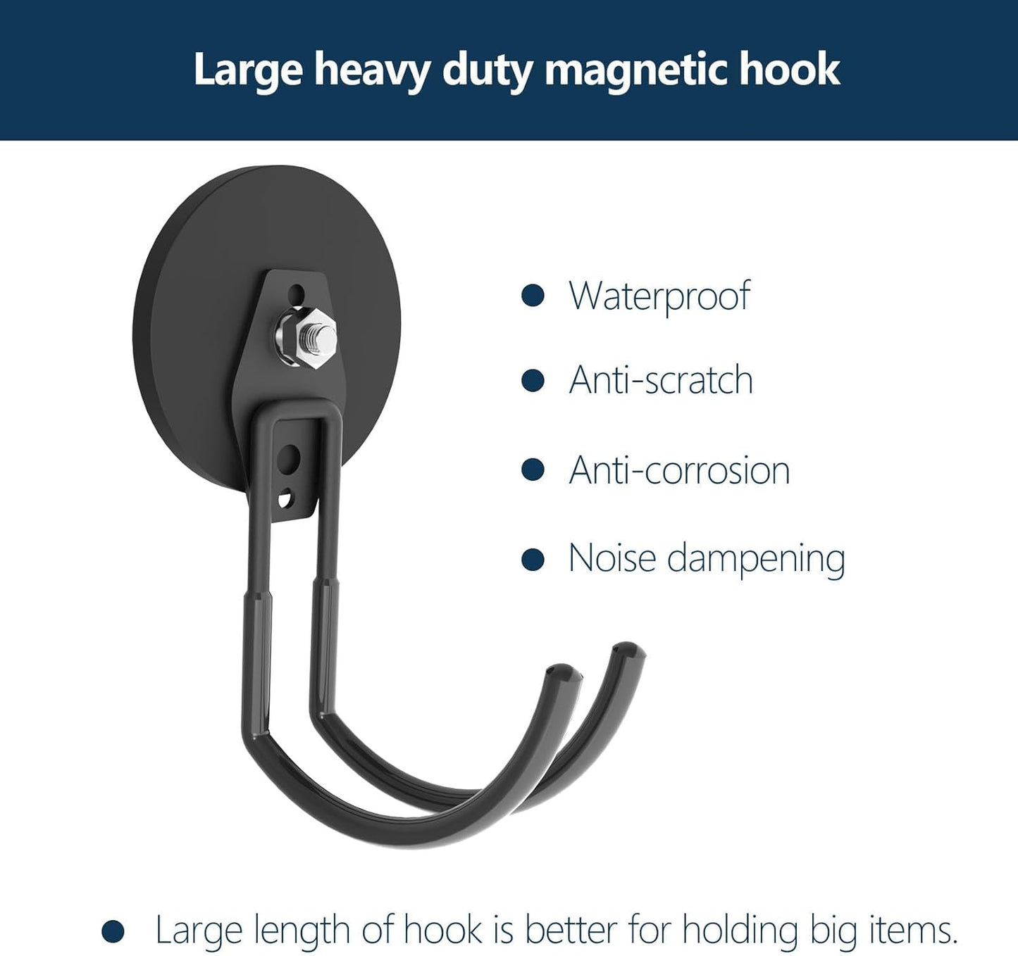 Heavy Duty Magnetic Hooks, Super Strong Garage Magnet Hooks, Magnetic Cable/Tool Holder with Anti-Slip Coating for Horse Trailer, Indoor & Outdoor Hanging Strong Black Magnetic Hook(4Pack)
