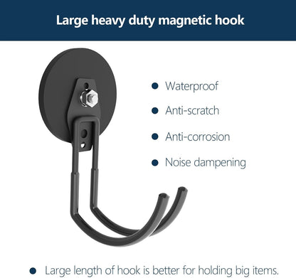 Heavy Duty Magnetic Hooks, Super Strong Garage Magnet Hooks, Magnetic Cable/Tool Holder with Anti-Slip Coating for Horse Trailer, Indoor & Outdoor Hanging Strong Black Magnetic Hook(4Pack)