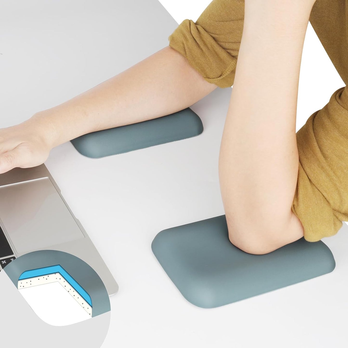 Leolee Elbow Rest Pads for Desk, Black Ergonomic Arm Rest Pads with Memory Foam & Non-Slip Base, Armrest Cushion Support Pad Relieve Elbow and Wrist Pain for Computer, Office, 2 Packs