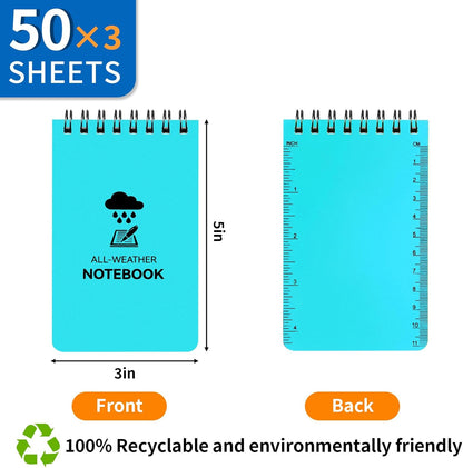 COIDEA 3 Pack Waterproof Notebook, 3 x 5 Pocket Notepad, All Weather Small Pocket Notebook Paper, Mini Spiral Notepad Police Notepad 100 Lined Pages for Outdoor Office