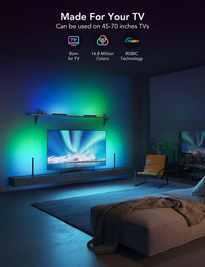 Govee RGBIC Light Bars, 15 Inches WiFi TV Backlight Suitable for 45-70 inch TVs, Smart Light Bars with Multiple Placement Options, Work with Alexa and Google Assistant, Black