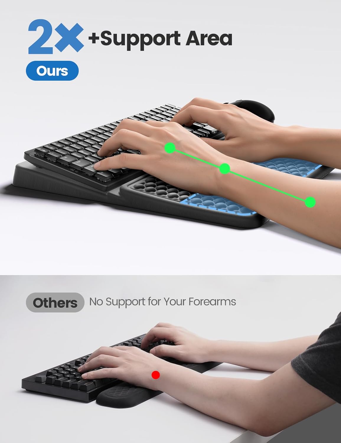 Vaydeer Wrist Rest with Keyboard Stand, Computer Wrist Support Pad, Ergonomic Keyboard Riser Holder Lifter Tray with Wrist Pad, Soft Memory Foam Desk Cushion, Palm Hand Typing for Office Home School