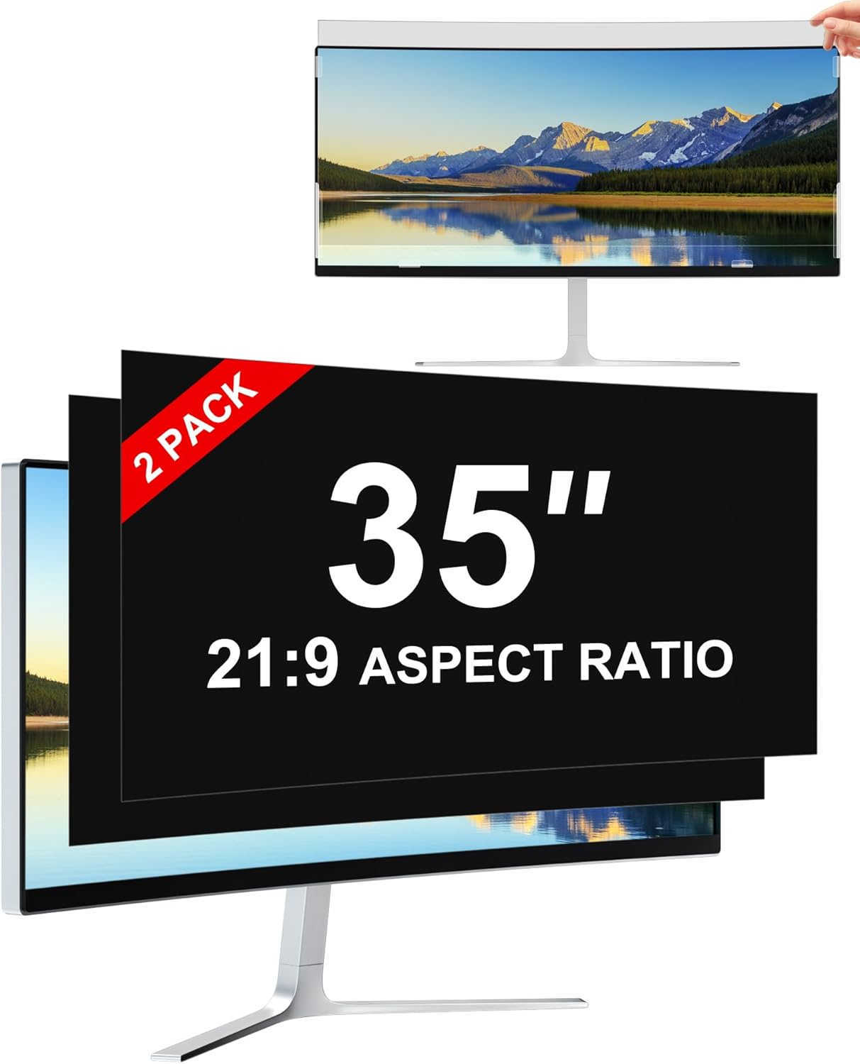 [2-Pack] Privacy Screen For Computer Monitor, 27-Inch 16:9 Aspect Ratio; Anti Spy/Bule Light/Glare And Eye Protection, 2 Install Ways Removable For Office, Airport, Cafe And Other Public Area; Diagonal 27 Inches, Width 23.53 Inches, Height 13.24 Inches