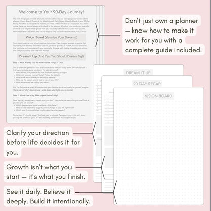 Pland Studio 90-Day Planner Journal – Undated Daily Goal Organizer in Alabaster Linen | Gratitude Journal, Habit Tracker, Vision Board, and Reflection Pages for Mindful Planning