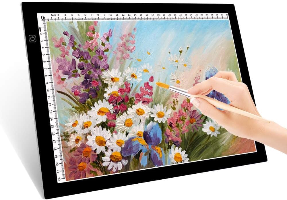 HUAYEYC B4 LED Copy Board Light Tracing Box, 3 Levels Adjustable Brightness Light Pad, for Tattoo Drawing, Streaming, Sketching, Animation, Stenciling, Vinyl Weeding, with 4Pcs Clip and Stand