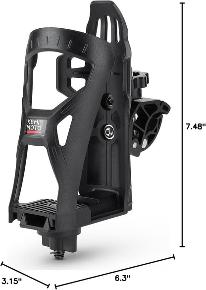 KEMIMOTO ATV Cup Holder, Upgraded Motorcycle Drink Holder Handlebar, Water Bottle Holder Mount with 0.6”-1.56” Metal Clamp for Scooter Bike Boat Stroller Wheelchair Golf Push Cart Tractor (1)