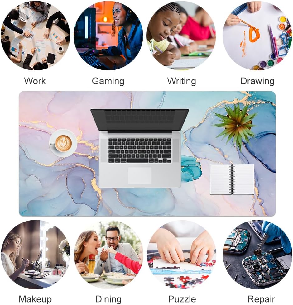 QIYI Large Mouse Pad, Cute Pink Desk Mat for Desktop, Women Girls PU Leather Desk Pad Waterproof Gaming Mousepad, Rose Gold Marble Computer Protector Writing Pad for School Office Home 31.5" x 15.7"