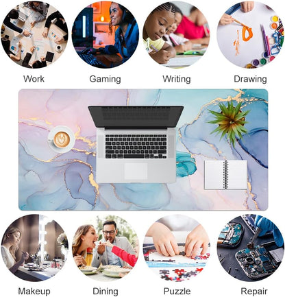 QIYI Large Mouse Pad, Cute Pink Desk Mat for Desktop, Women Girls PU Leather Desk Pad Waterproof Gaming Mousepad, Rose Gold Marble Computer Protector Writing Pad for School Office Home 31.5" x 15.7"