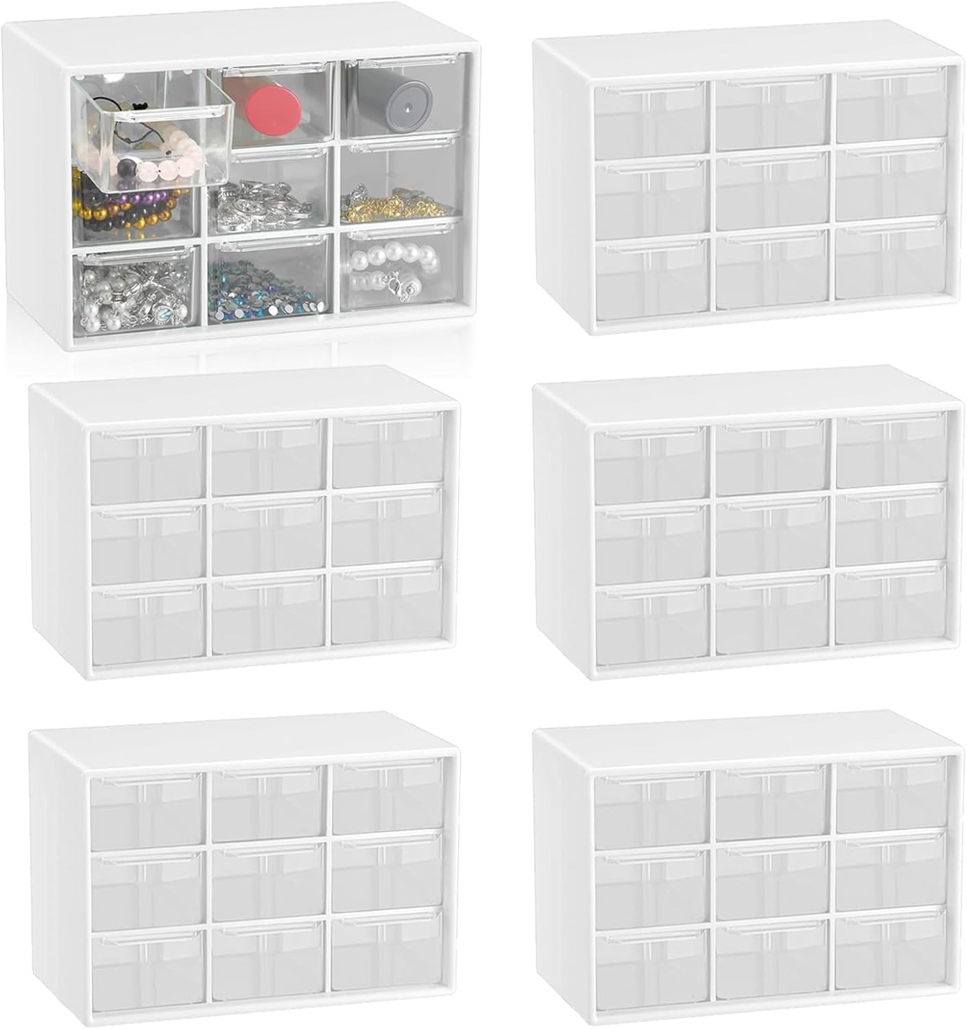 Small Drawer Organizer for Desk, 7.1" x 3. 8" x 4.6" Mini Desktop Drawer Organizer with 9 Clear Drawers, Plastic Desktop Craft Storage Box for Desk Office School Home (White)
