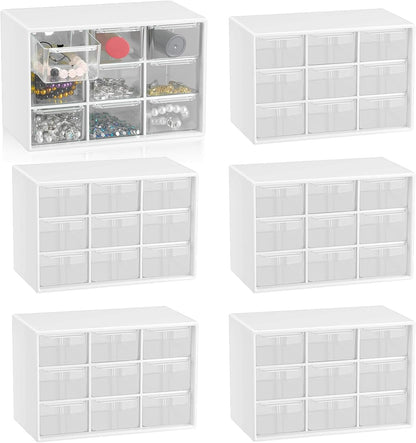 Small Drawer Organizer for Desk, 7.1" x 3. 8" x 4.6" Mini Desktop Drawer Organizer with 9 Clear Drawers, Plastic Desktop Craft Storage Box for Desk Office School Home (White)