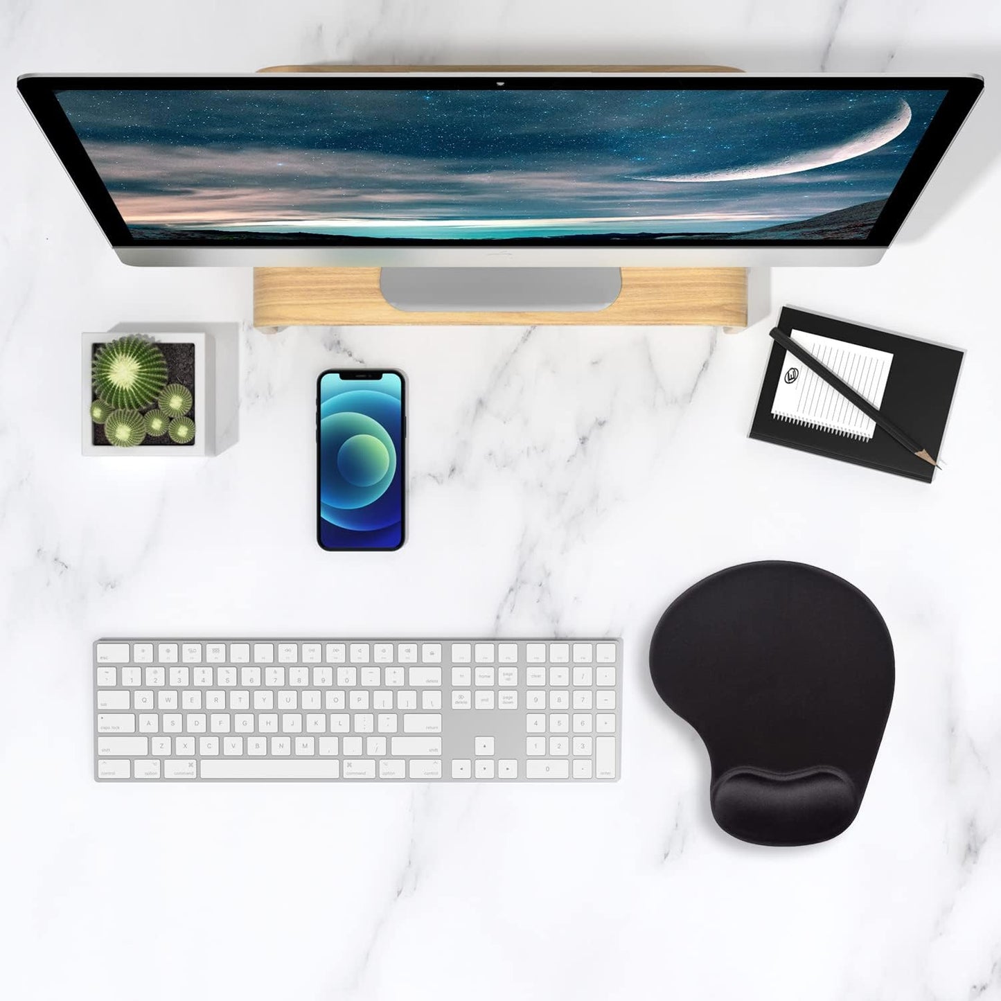 ITNRSIIET Ergonomic Mouse Pad with Gel Wrist Support Wrist Rest Smooth Surface Non-Slip PU Base Comfortable Office Supplies Pain Relief, 9.5 x 8 inches, Beach