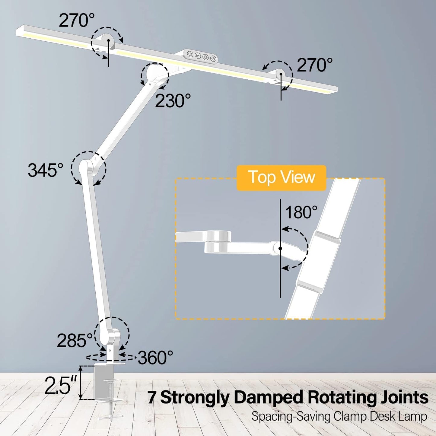 Micomlan Led Desk Lamp with Clamp, Architect Desk Lamp for Home Office with Atmosphere Lighting, 24W Ultra Bright Auto Dimming Computer Light Stepless Dimming and Tempering LED Table Light
