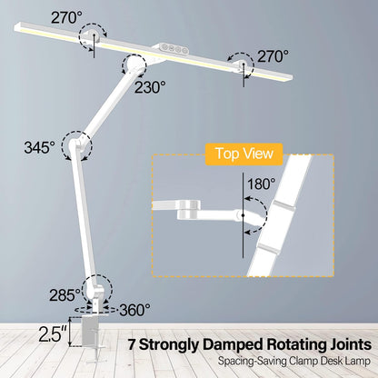 Micomlan Led Desk Lamp with Clamp, Architect Desk Lamp for Home Office with Atmosphere Lighting, 24W Ultra Bright Auto Dimming Computer Light Stepless Dimming and Tempering LED Table Light