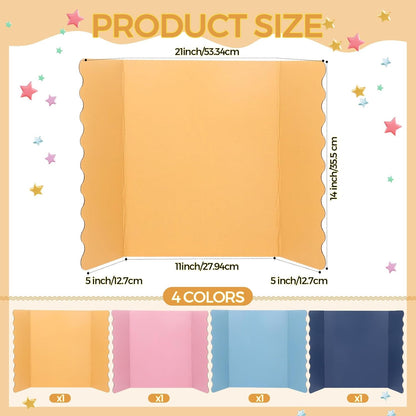Mooliwe 4 Pack 24" X 16" Trifold Poster Board, Medium Tri Fold Boards Foldable Corrugated Presentation Display Scalloped Borders for Science Fair Events, School Projects, Exhibitions (Macaron)
