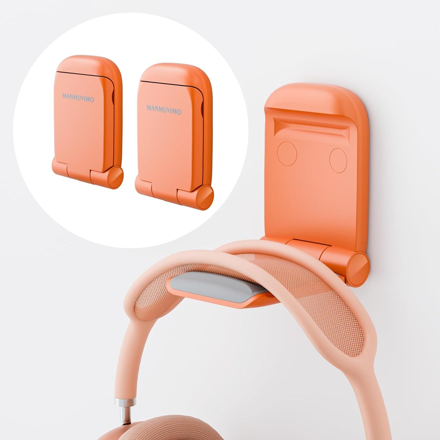 MAMUVIMO Headphone Stand, Headset Stand Foldable ＆ Sticky, Headphone Holder Hook Mount with Non-Slip Silicone, Adhesive Earphone Desk Hanger Clip Space-Saving for Airpods Max, All Earphones- Pink