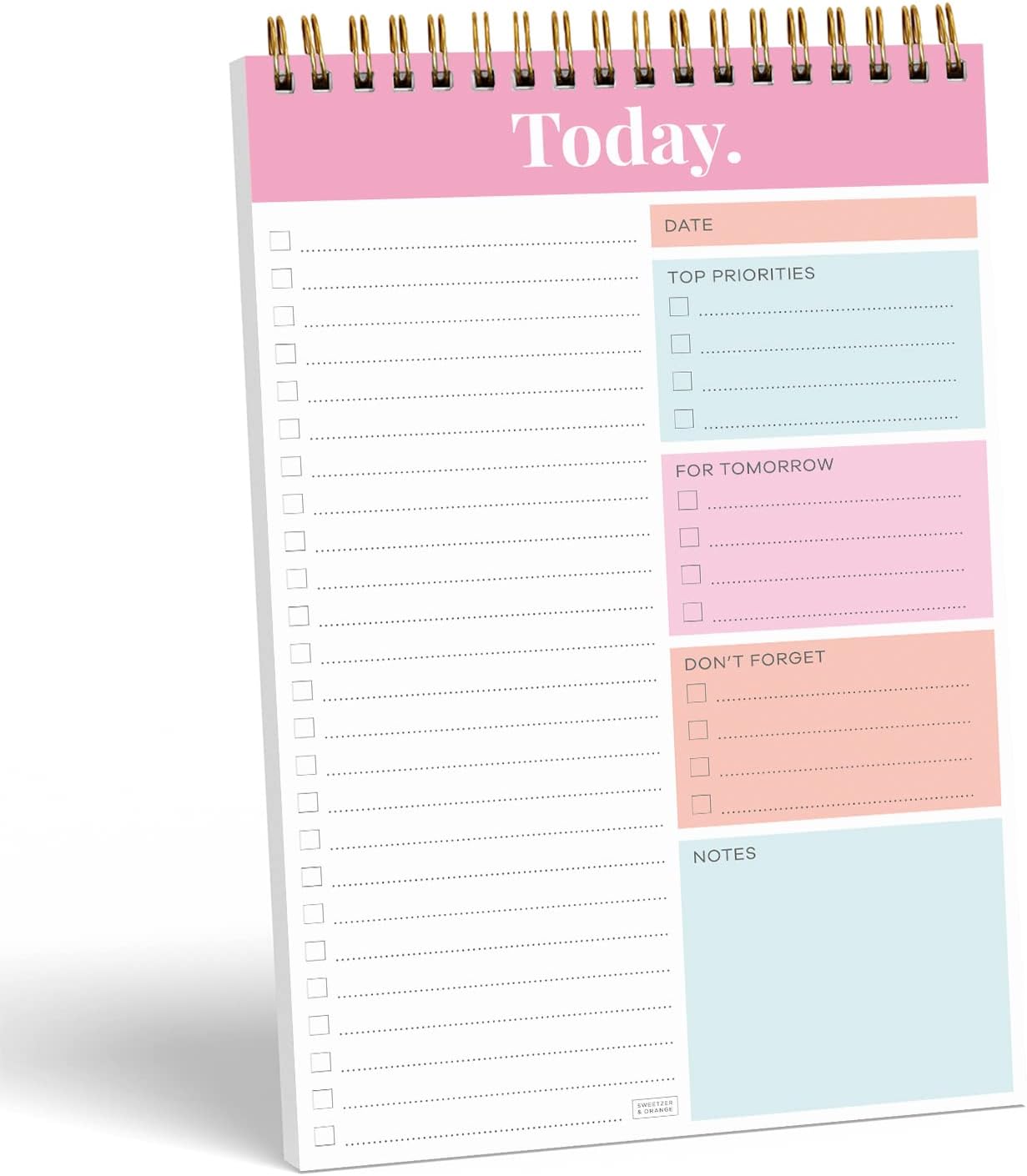 Sweetzer & Orange Daily & Weekly To Do List Notepad – Undated Work Planner & Organizer with Wish List Section, 52-Sheet Coiled Task Pad for Productivity – MAUVE To Do List Notebook for Work