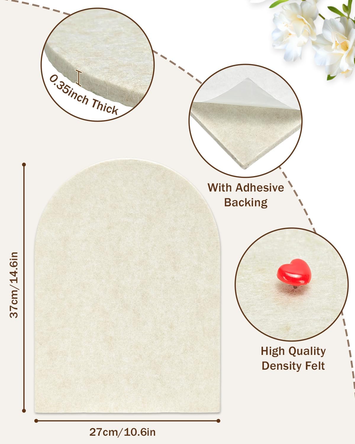 Arched Felt Bulletin Board, Cork Board Alternative for Wall, 10.6in x 14.6in Self-Adhesive Pin Board, 0.35" Thick 2 Pack for Home Office Decor (Camel-2727-2p)