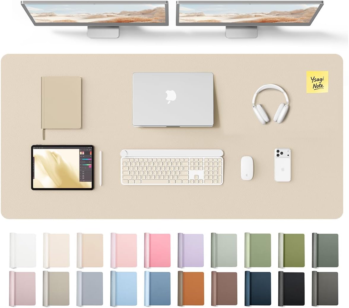 YSAGi Leather Desk Pad Protector, Office Desk Mat, Large Mouse Pad, Non-Slip PU Leather Desk Blotter, Waterproof Laptop Desk Writing Pad for Office and Home (23.6" x 13.8", Eggshell) - Colors A