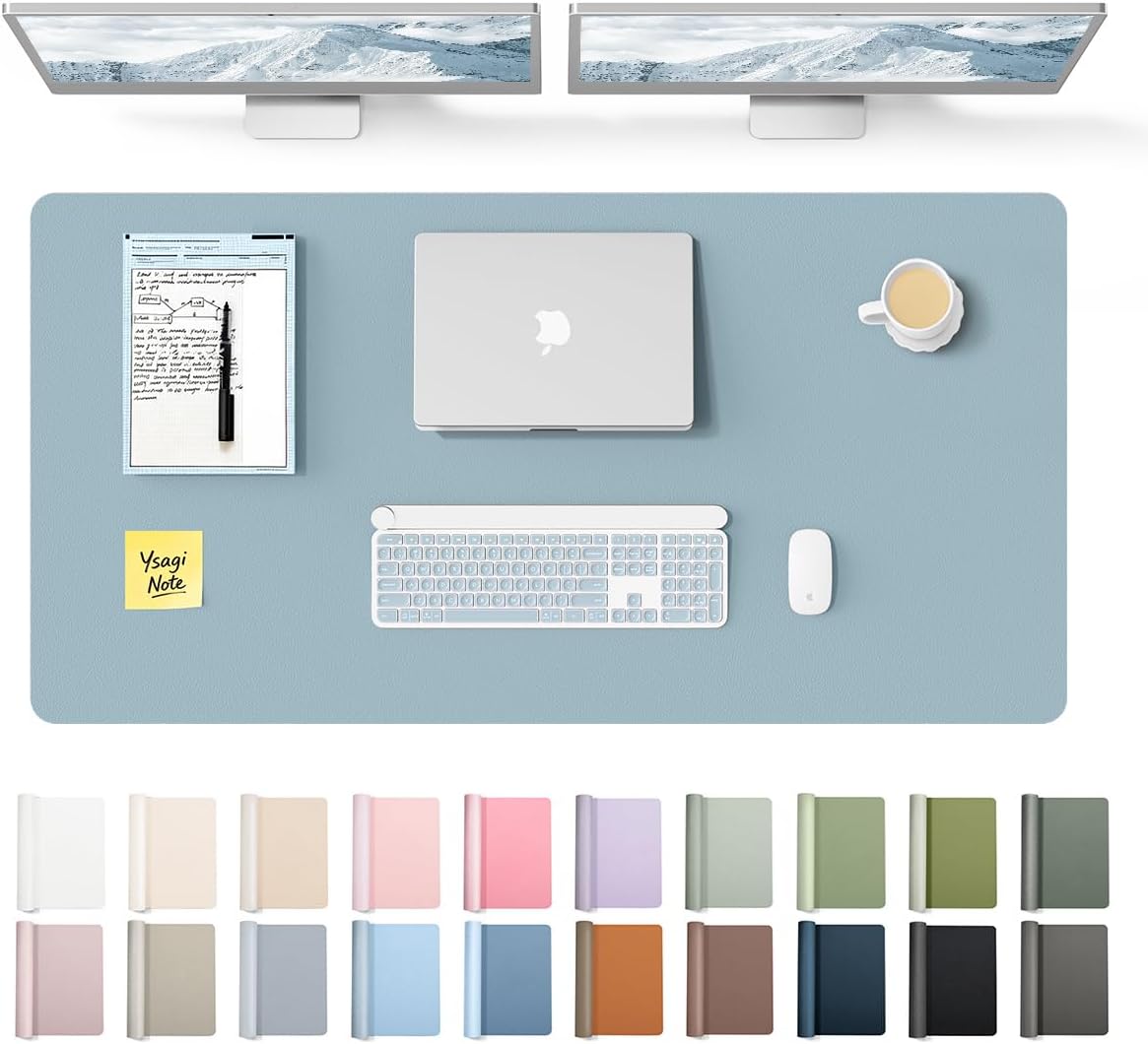YSAGi Large Extended PU Leather Desk Pad Protector – Non-Slip Waterproof Desk Mat for Office & Home, Easy Clean Mouse Pad & Laptop Writing Blotter 35.4"x17" Black - Colors A