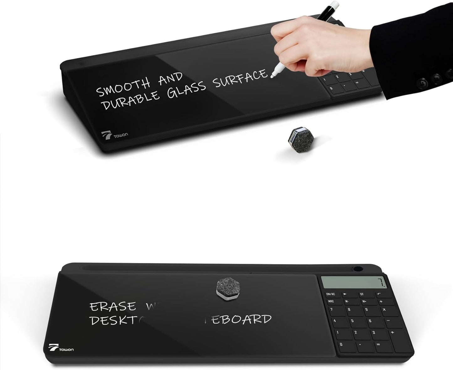TOWON Small Compact Glass Desktop Whiteboard with Storage – 12 x 7 in Dry Erase Board for Desk, Home Office, School | Includes 5 Markers, Eraser & Holder | Space-Saving Organizer, Aesthetic Rose Gold