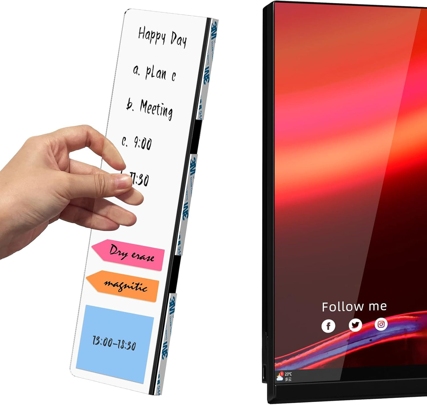 Crpich Large Transparent Memo Board – 13.2" x 3.3", 1 Pack Clear Acrylic Monitor Side Panel with 3M Adhesive, Sticky Note Holder for Office Desk