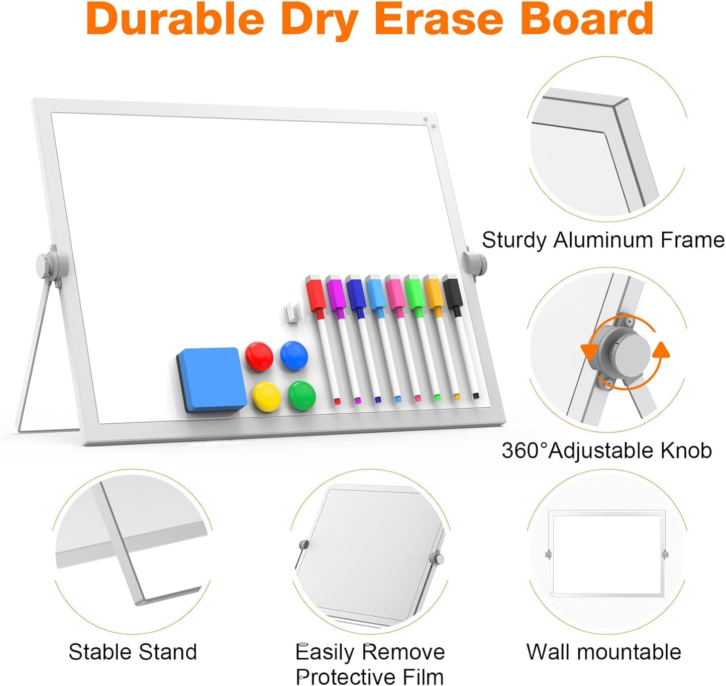 Small Dry Erase White Board, Magnetic Desktop Whiteboard with Stand, Dry Eease Board Mini Easel Double Sided on Table Top with Holder for Kids Drawing, Teacher Instruction