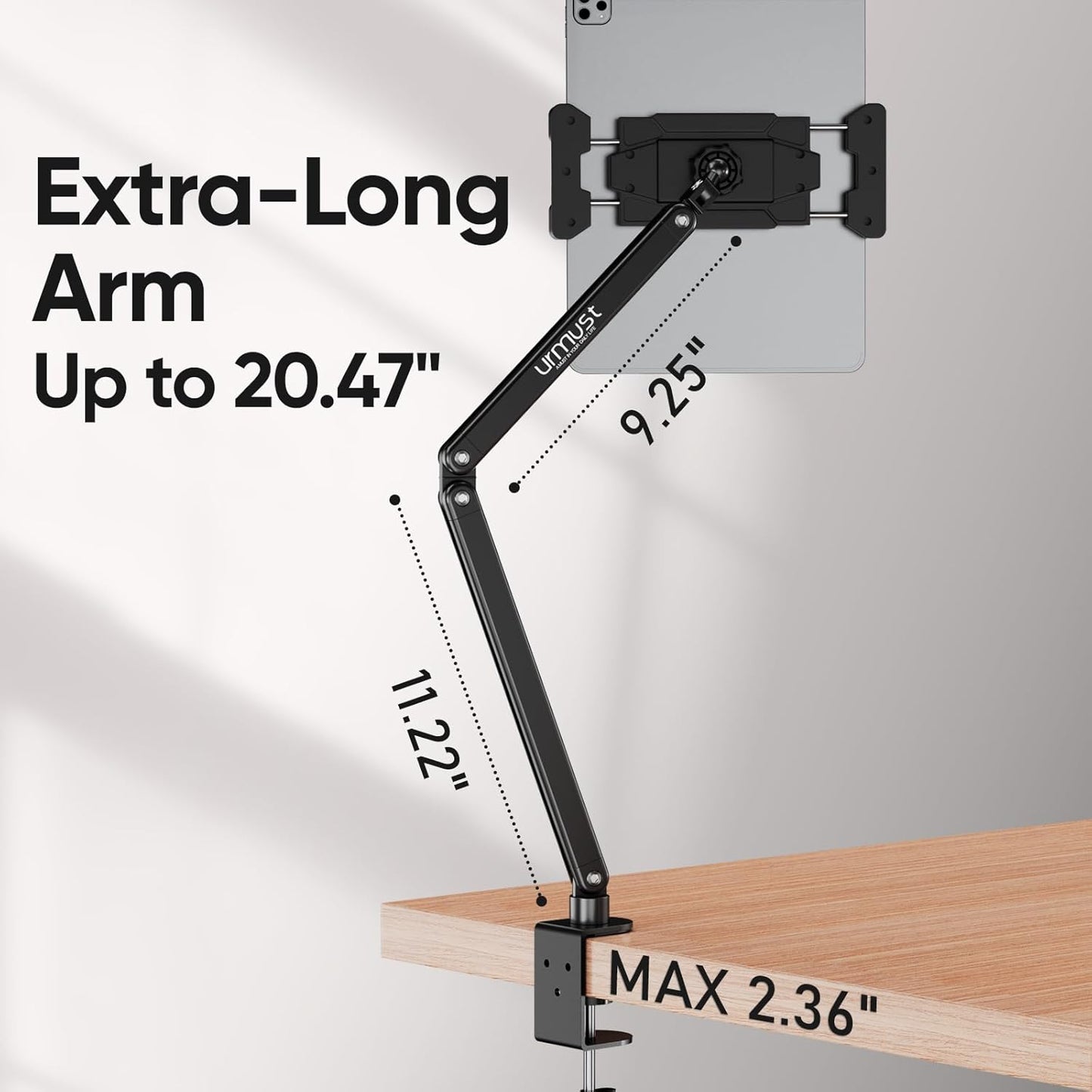 Urmust Tablet Stand for Desk, Adjustable iPad Holder for Bed, 360° Rotation, Sturdy Aluminum Tablet Arm Mount for 4.7"-15.6" iPad Pro/Air/Mini, iPhone, Galaxy Tab, for Kitchen, Work, Video Call