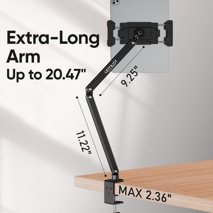Urmust Tablet Stand for Desk, Adjustable iPad Holder for Bed, 360° Rotation, Sturdy Aluminum Tablet Arm Mount for 4.7"-15.6" iPad Pro/Air/Mini, iPhone, Galaxy Tab, for Kitchen, Work, Video Call