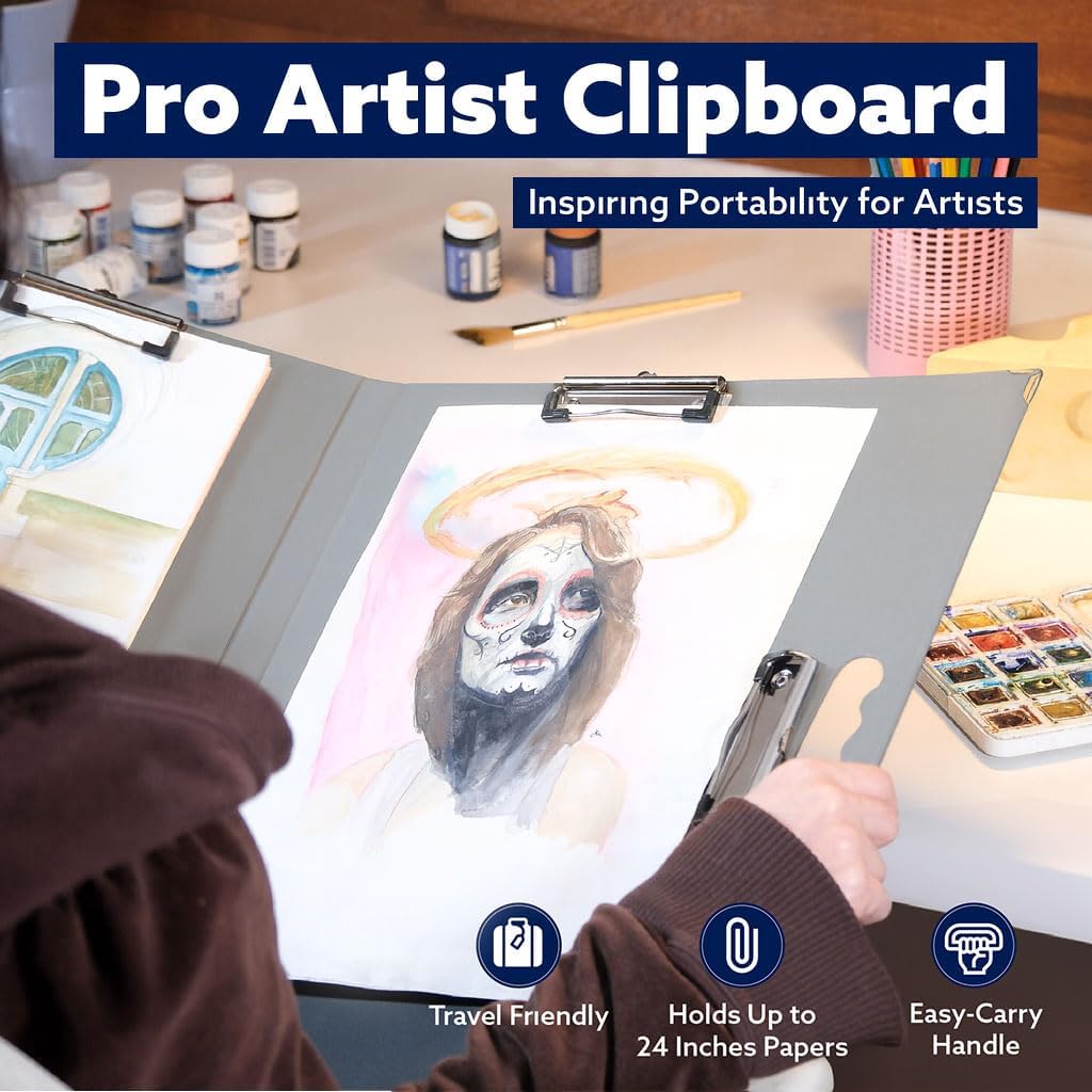 18x24 Clipboard - Foldable 18x24 File Folder & Drawing Board - Folds to 11x17 Clipboard, 4 Clips, Corner Protectors, Portable Art Portfolio, Architecture Folder, 11x17 Binder, Portfolio Binder (Green)