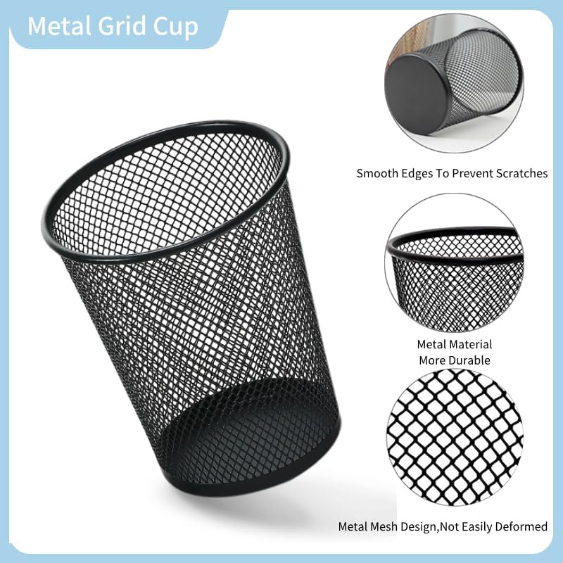 4 Packs Pen Holders, Mesh Pencil Holder Metal Pen Cup Black for Desk, Multifunctional Organizer for Office School Home Makeup Brush，Pencil Cup for Pen