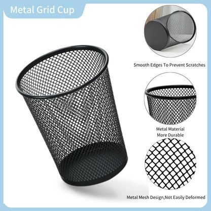 4 Packs Pen Holders, Mesh Pencil Holder Metal Pen Cup Black for Desk, Multifunctional Organizer for Office School Home Makeup Brush，Pencil Cup for Pen