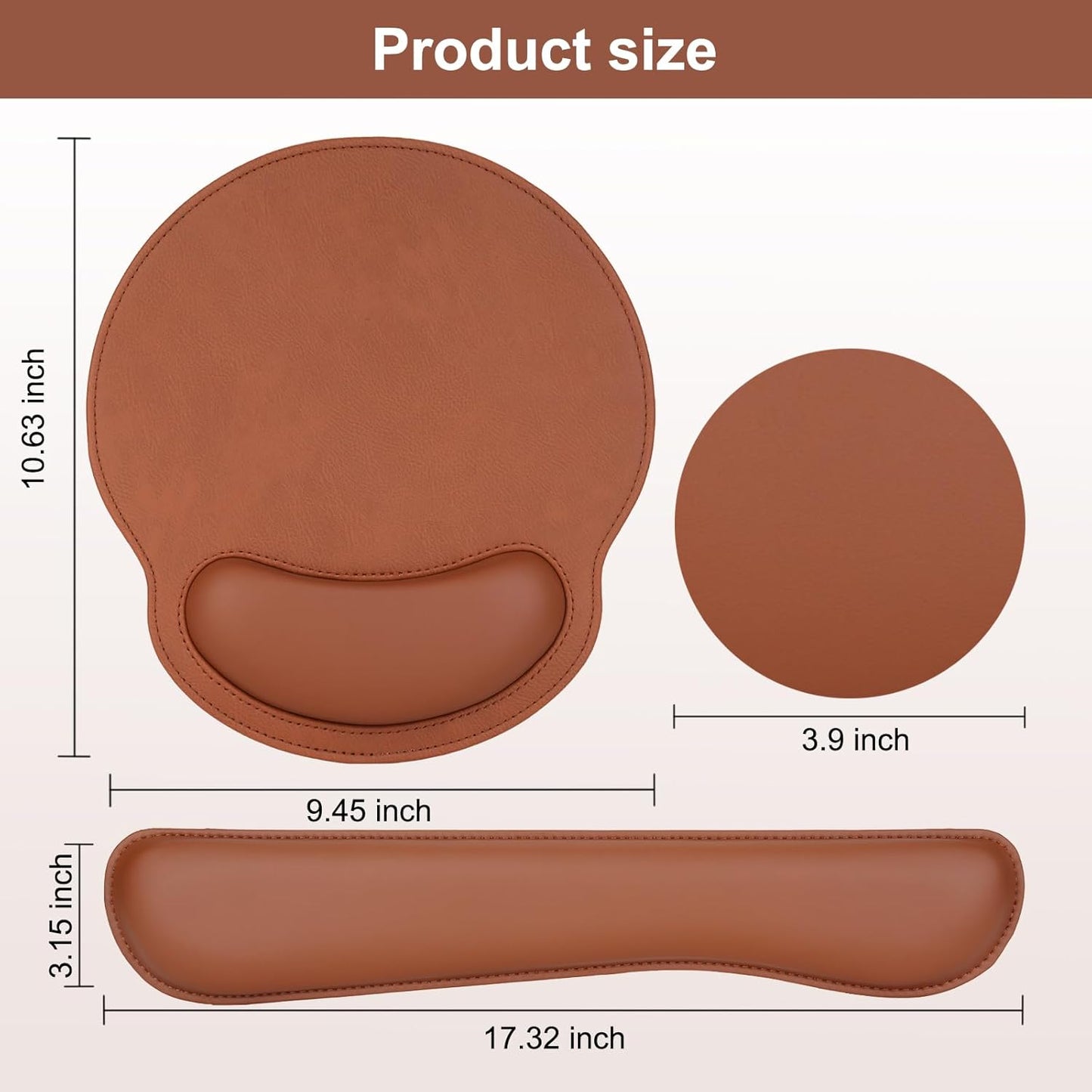MOSISO Wrist Rest Support for Mouse Pad & Keyboard Set, Ergonomic PU Leather Keyboard and Mousepad with Wrist Rest&Coaster Non-Slip Base Home/Office Easy Typing Cushion with Raised Memory Foam, Brown
