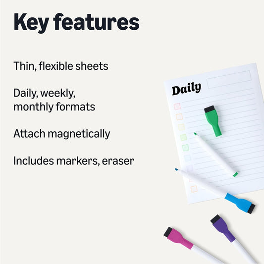 Amazon Basics Magnetic Dry Erase Calendar Whiteboard Set for Fridge, 3-Pack with 8 Markers and Eraser