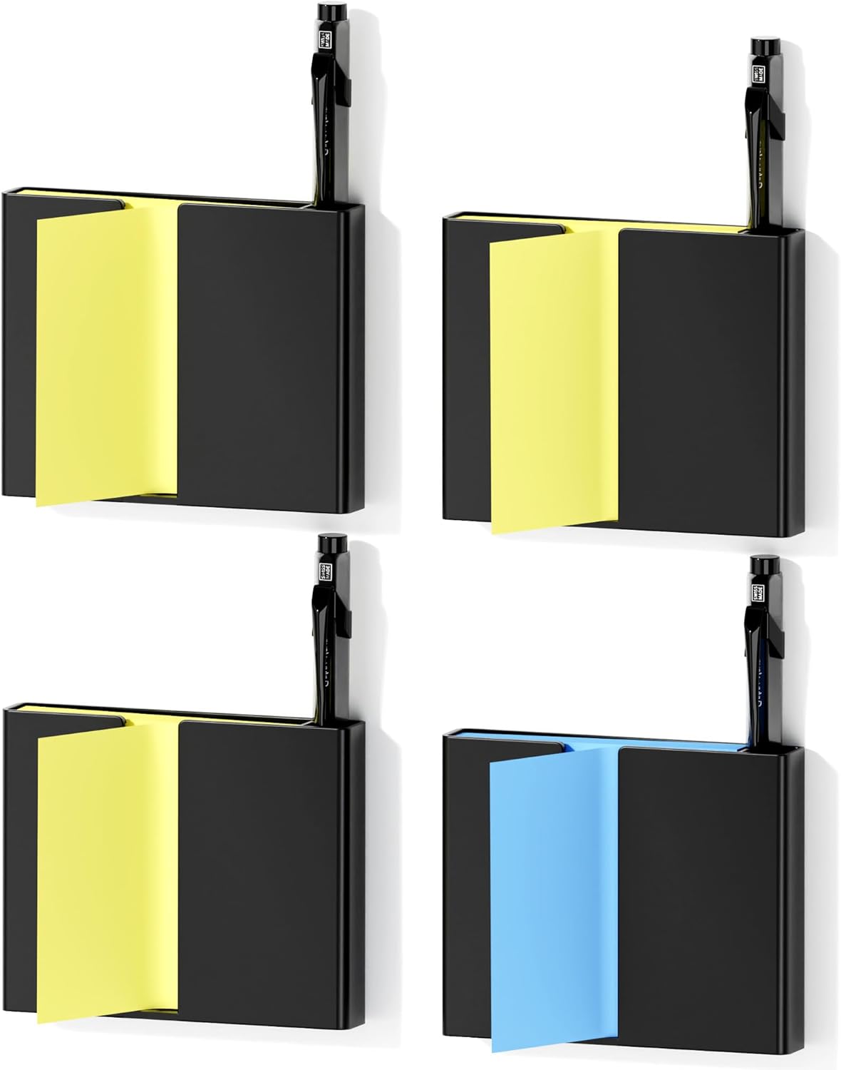 Sticky Note Dispenser, Magnetic Sticky Note Holder for Post It Notes, 3 x 3 Inch Sticky Note Pen Organizer for Office Home Classroom, Black