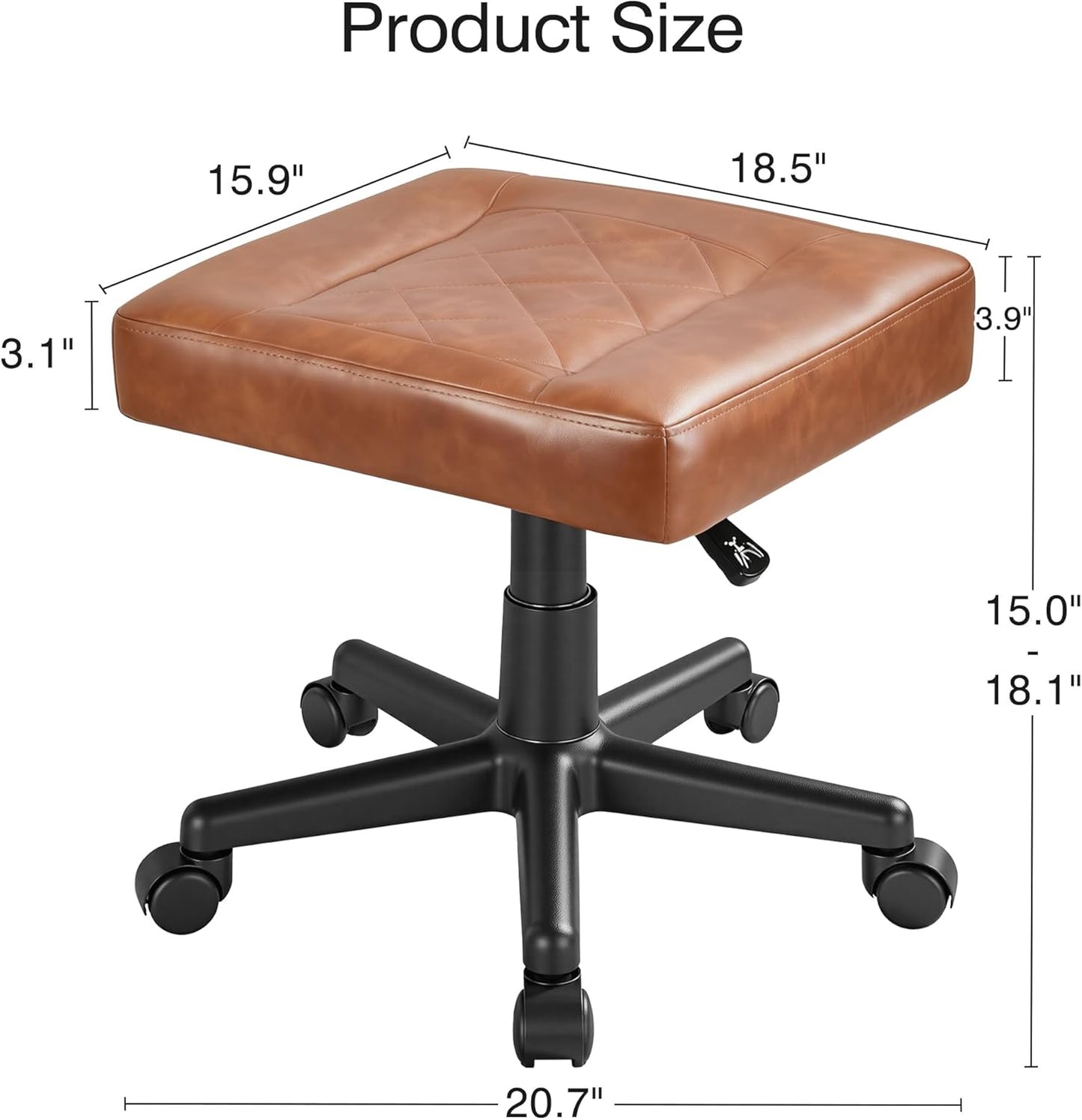 VECELO Under Desk Footrest, PU Ergonomic Foot Rest with Wheels, Comfort Padding, Height Adjustable for Relieving Leg Pain, Stiffness, Black