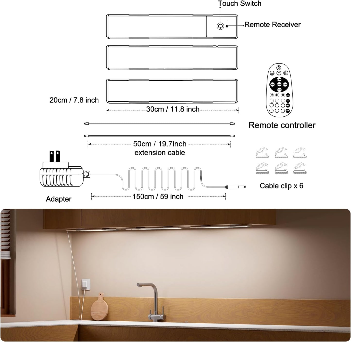 Diomart RGB Under Cabinet Lights with Remote, Dimmable Plug-in/Hardwired LED Light Bar for Kitchen Counter, 12 Inch, 3 Pack | Multi-Color Modes for Desk, Closet