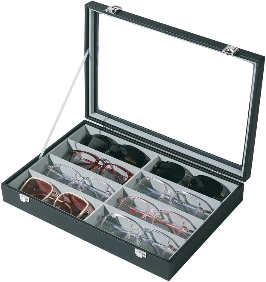 Glasses Holder Box Drawer Sunglass Organizer for Men Clear Storage Case 8 Slot Multiple Reading Glasses Display