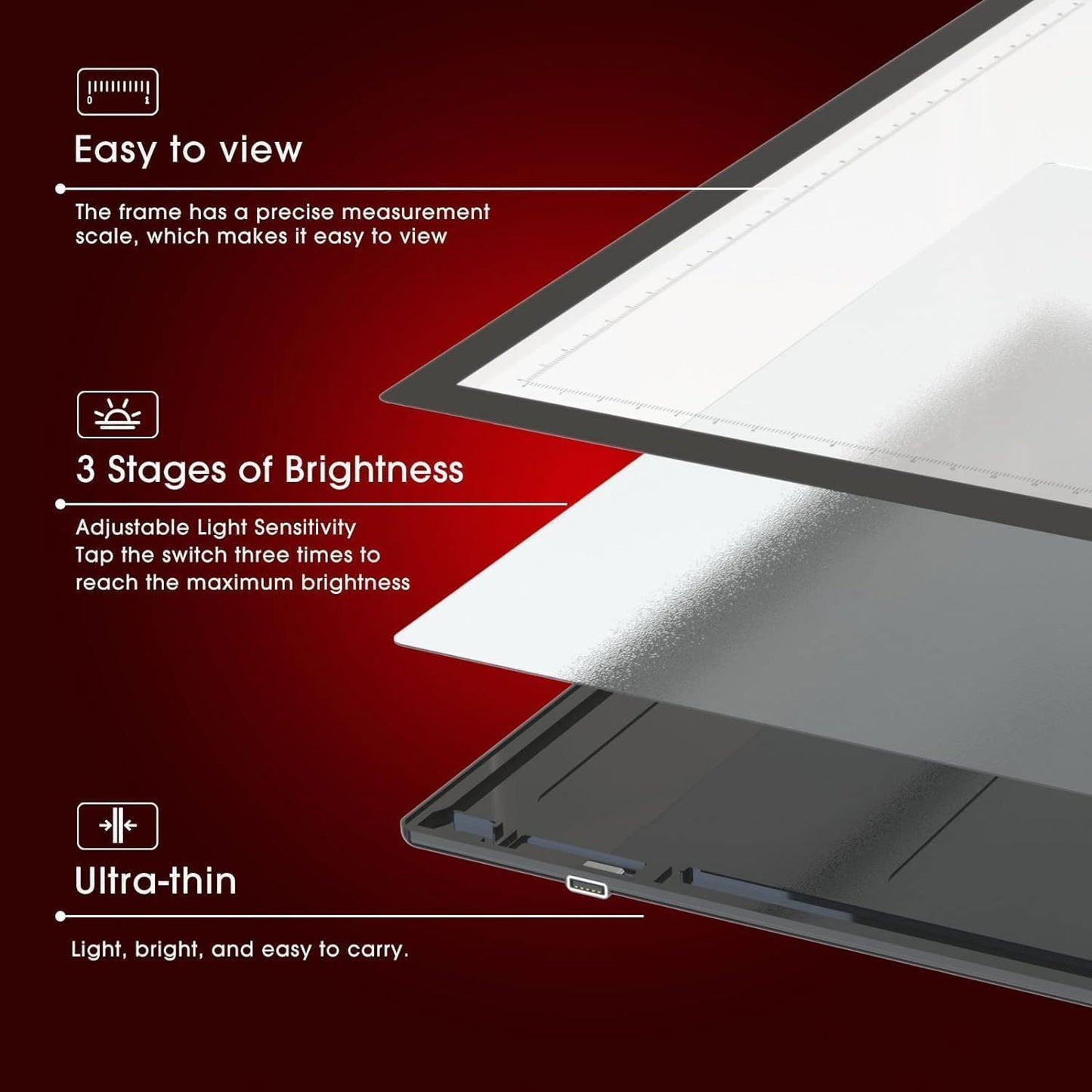 Slide & Negative Viewer Light Box, Light Table for Scanning Film Negatives and Slides/4A Light Pad,3-Level Backlight Ultra-Thin Film Scanner-USB Powered