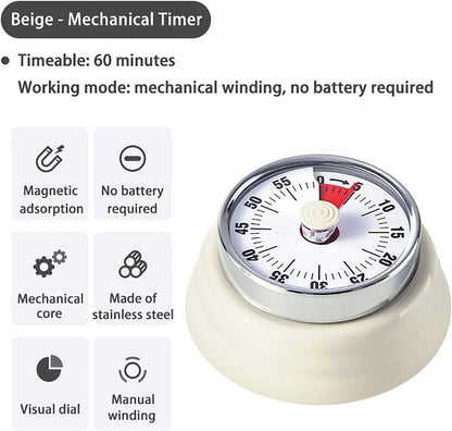 Elegant Stainless Steel Vintage Kitchen Timer with Magnetic Attachment - 60-Minute Countdown & Audible Alarm, Perfect for Cooking, Office Tasks, and Study Sessions (01-red)