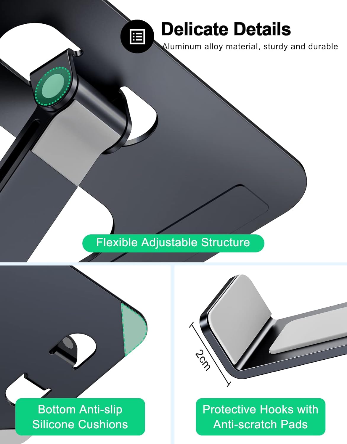 RIWUCT Foldable Aluminum Alloy Laptop Stand for Desk, Height Adjustable Ergonomic Computer Stand for Laptop, Portable Laptop Riser Holder Notebook Mount Compatible with MacBook Pro Air/HP/Dell 10-16"