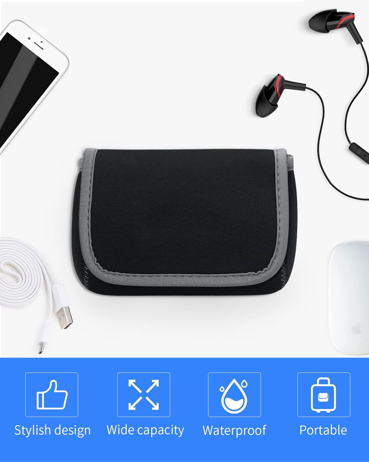 LENTION Storage Small Pouch Bag Cases for Accessories Laptop MacBook Power Adapter, Wireless Mouse, iPhone Charger, Cellphone, Power Bank, Cord Travel Cable Electronic Organizer - Dark Gray