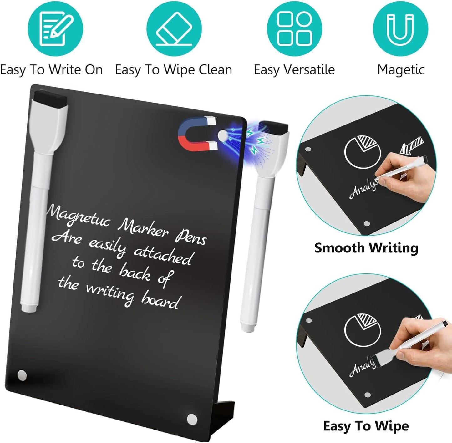 2PCS Clear Acrylic Weekly Dry Erase Board Desktop, 8x6 Small Magnetic Whiteboard with Stand for Table Calendar Memo Board for Fridge, Office, School, Home