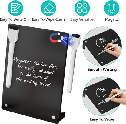 2PCS Clear Acrylic Weekly Dry Erase Board Desktop, 8x6 Small Magnetic Whiteboard with Stand for Table Calendar Memo Board for Fridge, Office, School, Home