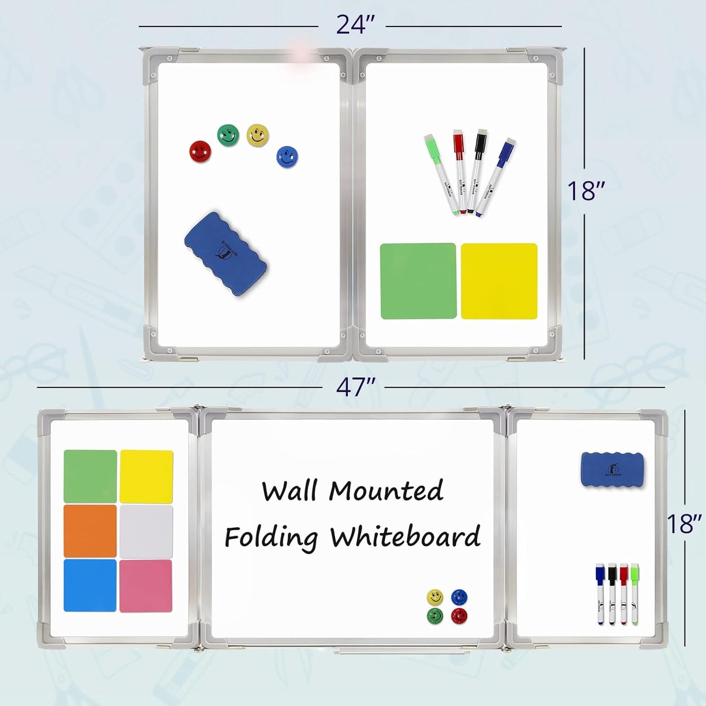 Whiteboard Set - Dry Erase Board 24 x 24 in with 1 Magnetic Eraser, 4 Dry Wipe Markers, 4 Magnets and 6 Magnetic Labels - Wall Hanging Reminder Kanban White Board for Home and Office (24x24 inch)