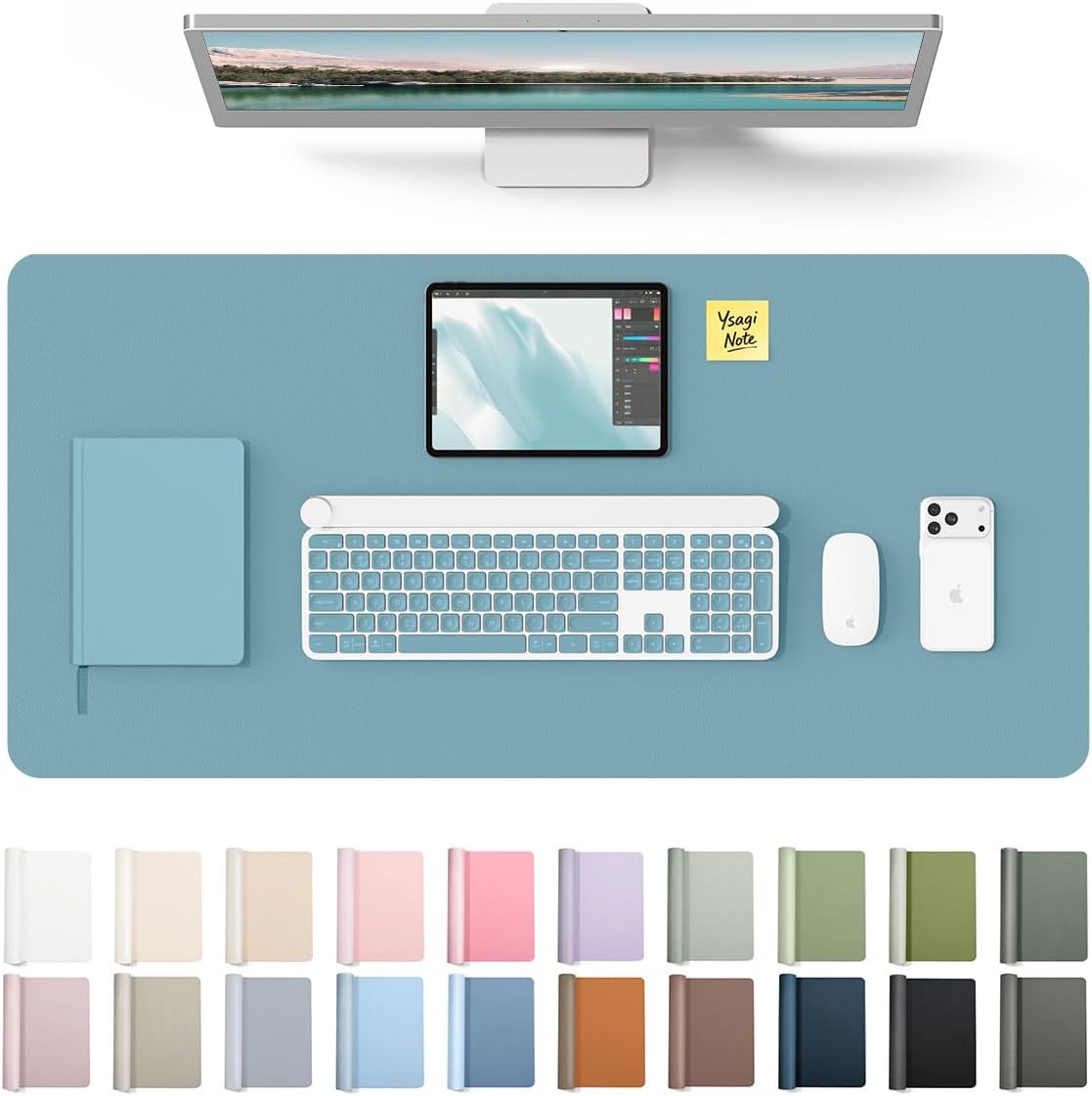 YSAGi Leather Office Desk Pad Protector, Large Mouse Pad, Non-Slip, PU Leather, Laptop Desk Blotter, Waterproof Writing Pad for Office and Home, Black, 23.6" x 13.8" - Colors A